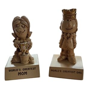 World’s Greatest Mom & Dad Figurines Set Vintage Resin Trophy Parents Gift Decor